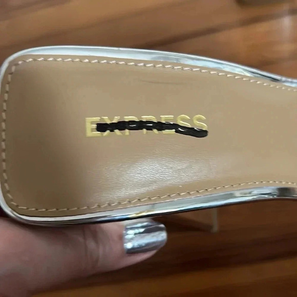 Metallic Silver Express Block Heels with Chain Detail - Size 7 - Picture 6 of 10